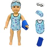 Swim Team Star Swimsuit Set for American Girl Dolls: Includes Swim Cap, Goggles, Towels and Bathing Suit by Lilly and the Bee Novelties (TM)