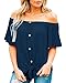 BOCOTUBE Women's Casual Off Shoulder Short Sleeve Button Down Font Tie Knot T Shirts Blouses Tops