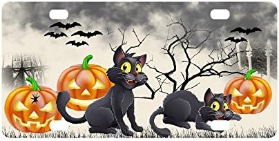 Halloween Kitten Pumpkins Bats Strong And Durable Aluminum Car Metal License Plate Frame for Women/Men Four Holes Tag 12" X 6"