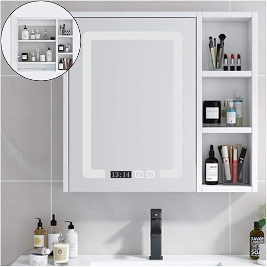 Amazon Com Ltinn Led Bathroom Mirror Cabinets Wall Mounted Switch Illuminated Mirror Anti Fog Time Display Make Up Mirror For Makeup Cosmetic Home Kitchen