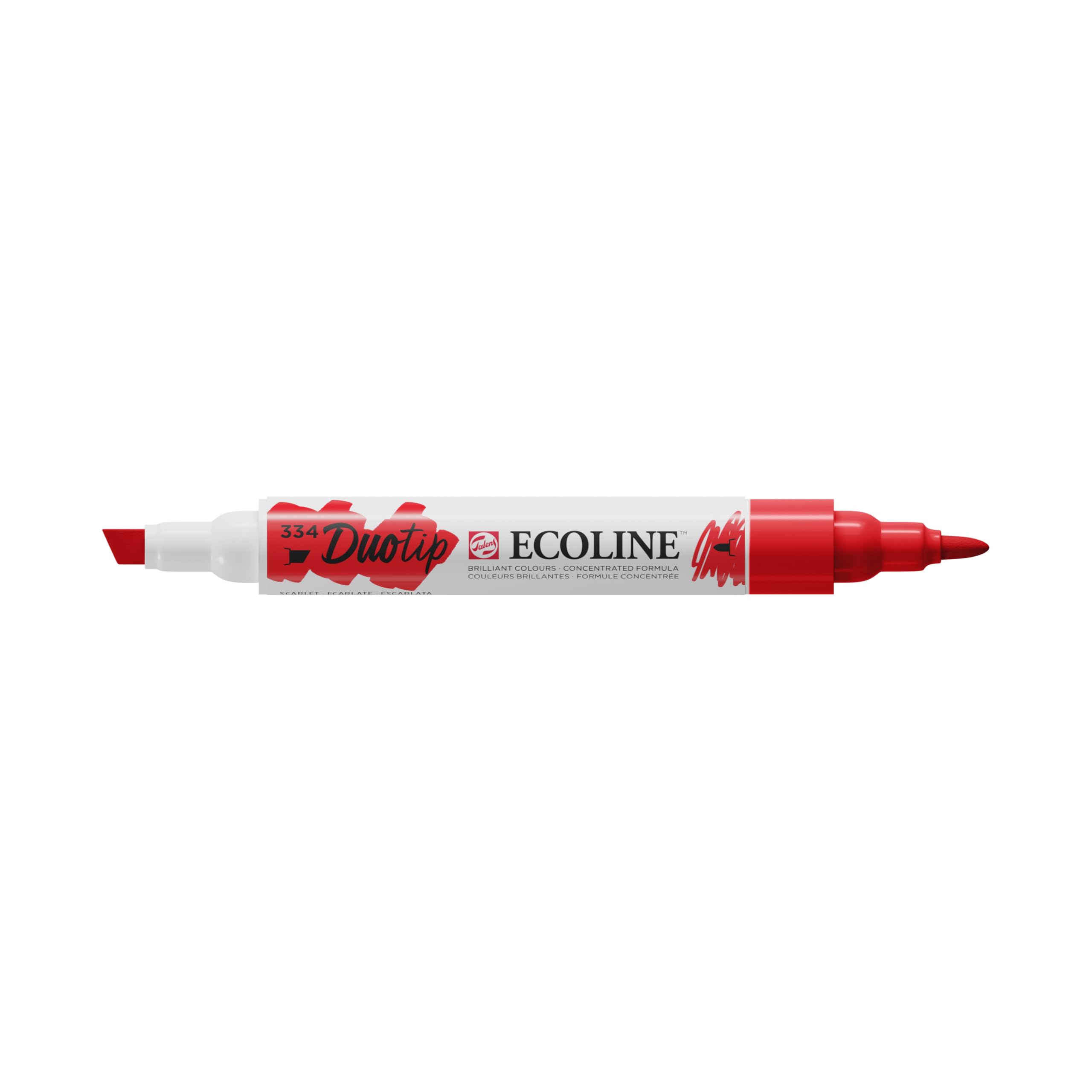 Ecoline Duotip Marker Scarlet 334 - Dual Tip Watercolor Pen with Brilliant Dye-Based Colours and Gum Arabic