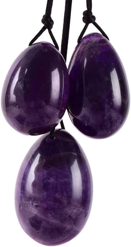 HGJDKSJ Jade Egg, Yoni Egg 3-Piece Set, Natural Stone, Hand-Made, Drilled and Unwaxed, Used for Women To Exercise Pelvic Floor Muscles, Postpartum Repair,Purple