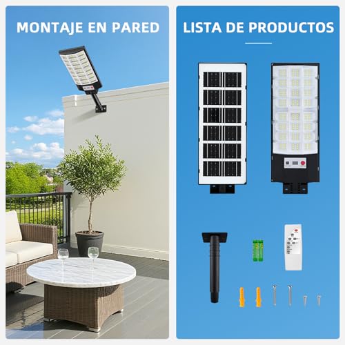 FASENZA Lámpara Solar Exterior: 5000 Lumens 6500K, 144 LED, Batería 5000mAh, IP65, 160° Ángulo, Instalación Sin Cables, Carga 6h/Iluminación 12h, Garantía 2 Años para Jardín Patio Garaje, 2 Paquetes