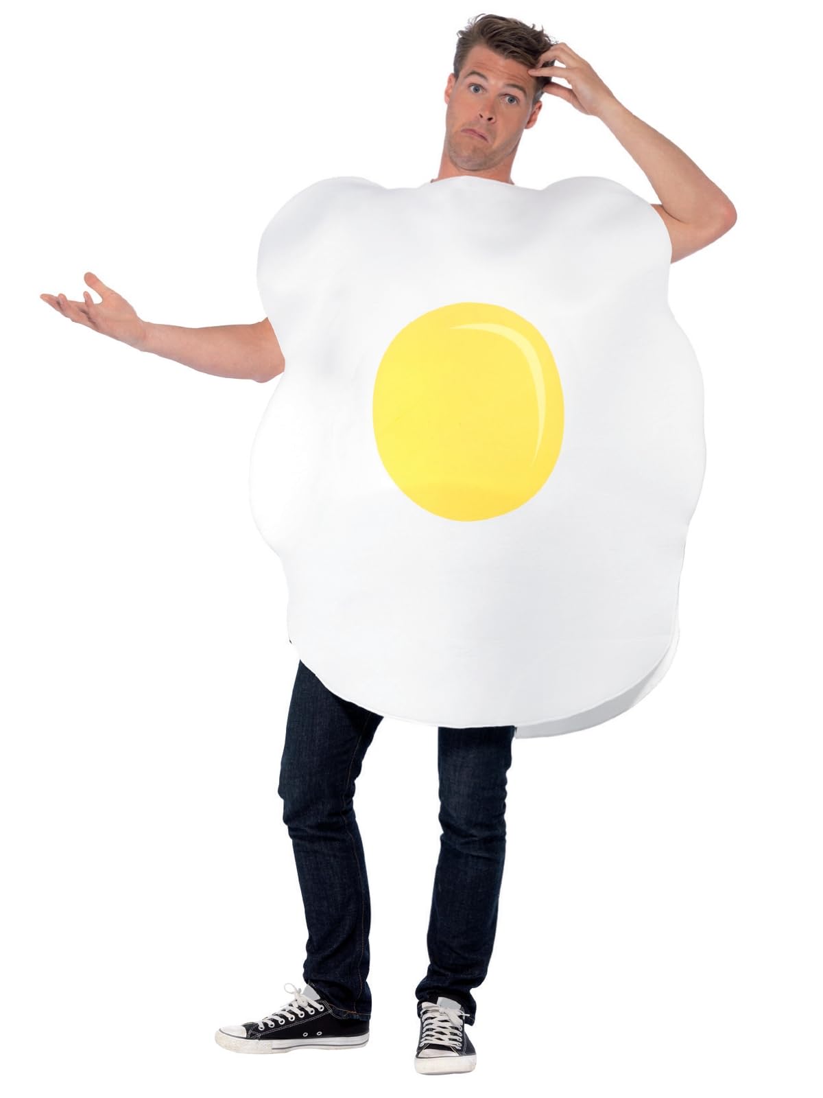 Smiffys Egg Costume, White with Printed Tabard, Funny Fancy Dress, Comedy Dress Up Costumes