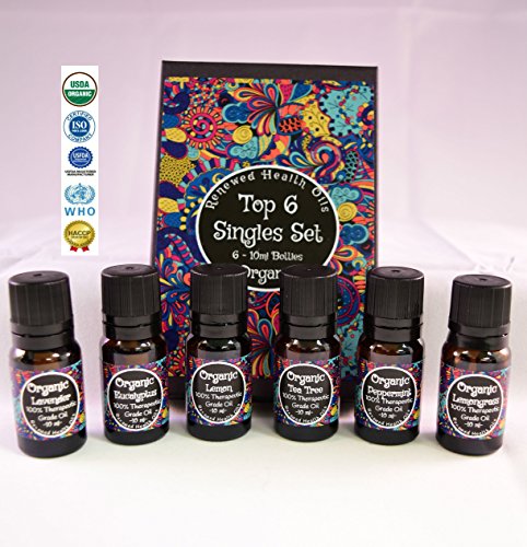 Essential Oils Set Top 6 Singles Lavender Eucalyptus Lemon Tea Tree Peppermint Lemongrass 6-10ml bottles Aromatherapy Diffuse