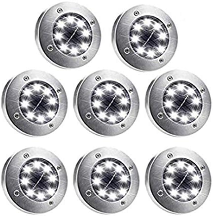 Solar Ground Lights,8 LED Disk Lights Solar Powered Waterproof Garden Pathway Outdoor in-Ground Lights with Light Sensor (Bright White 8 Packs)