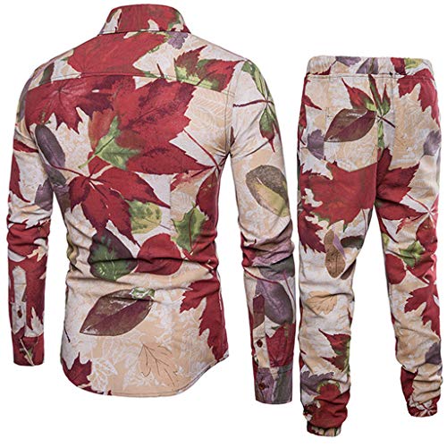 LISTHA Linen Men Top and Pants Suit Floral Long Sleeve Shirt Business Fit Blouse