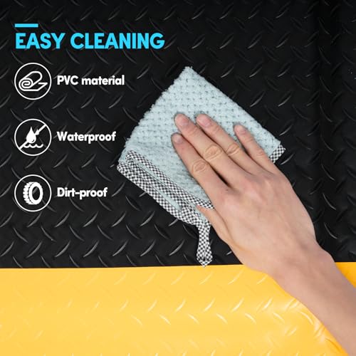 GOOFCXO 3ft x 5ft Anti Fatigue Mat, 15/16" Thick Industrial Grade Anti-Fatigue Floor Mat, Heavy Duty Diamond Plate Ergonomic Standing Mat for Kitchen Office Gym, Black with Yellow Border