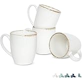 Bosmarlin Ceramic Coffee Mug Set of 4, 17 Oz, Coffee Cups with Big Handle, Microwave Safe, Unique Reactive Glaze (White, 17 Oz)
