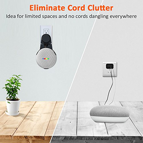 Pobon Outlet Wall Mount Hanger Stand for Google Home Mini Voice Assistants, Bcway AI Home Mini Accessories Smart Speaker Holder Built-in Cable Management Without Messy Wires or Screws