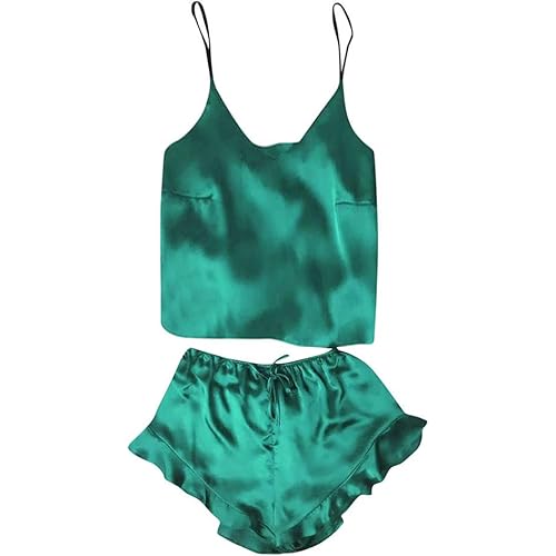 Euone_Clothes Women Sexy-Lingerie Sleepwear Satin Silk Babydoll Lace Up Nightwear Pajamas Set