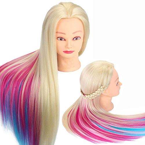Beauty Star 29 Inch Colorful Mannequin Head with 100% Syntheic Hair Professional Bride Hairdressing Cosmetology Doll Head Training Head Free Stand holder + Practice Tools - Thumbnail 3