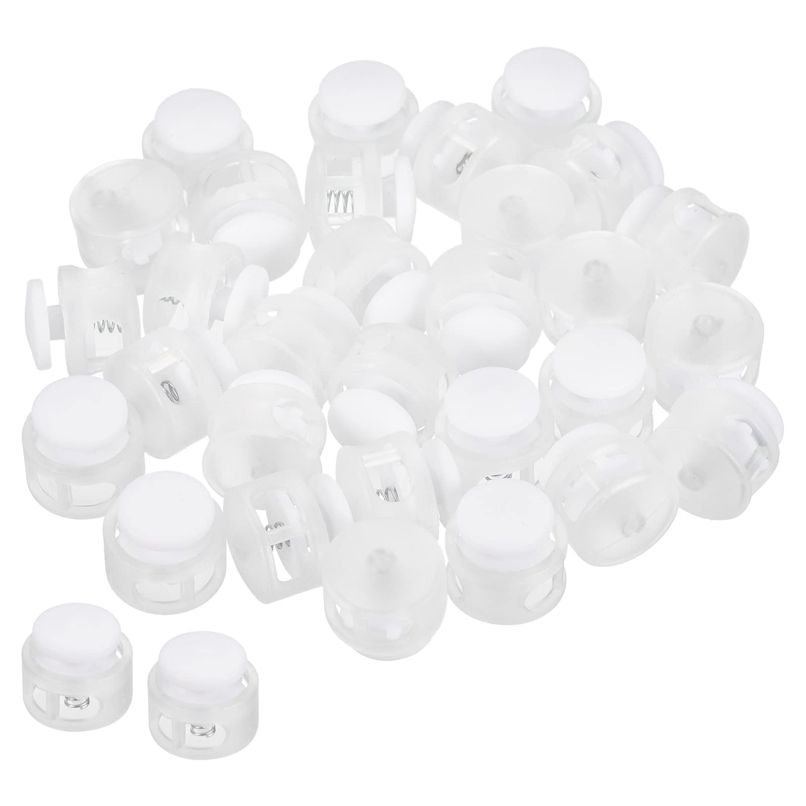 PATIKIL Cord Locks, 30 Pack Round Spring Toggle Stopper for Drawstring Bag Shoelaces, Clear White