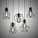LITFAD Industrial Set of Cage Haning Lighting Fixture Rustic Barn Metal Chandelier Max 200w with 5 Cage Lights Black Finish,Vintage Creative Pendant Light