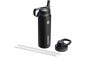 ThermoFlask 24 oz Double Wall Vacuum Insulated Stainless Steel Water Bottle with Spout and Straw Lids, Black