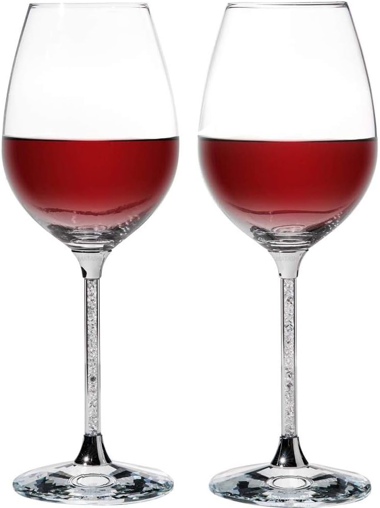 Matashi Crystal Wine Glasses Set Lead-Free Gold Crystal Sparkling Wine Wedding Glasses, Elegant Crystal Filled Glassware - The for Weddings, Parties and Special Celebrations (Clear Crystals)