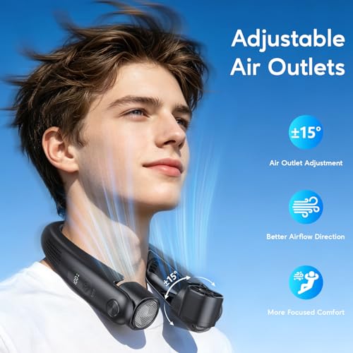 Yannovus Portable Neck Fan with Cooling Plates, 6000mAh Neck Fans Rechargeable with 1-100 Speed Control, Bladeless Cooling Fan with Digital Display, Adjustable Air Outlets for Travel Outdoor