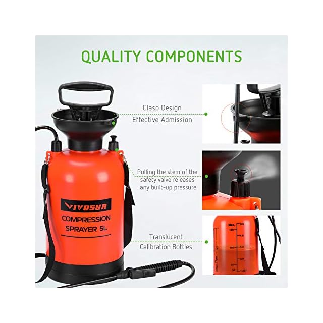 VIVOSUN 1.35Gallon Pump Pressure Sprayer, Pressurized Lawn & Garden Water Spray Bottle with