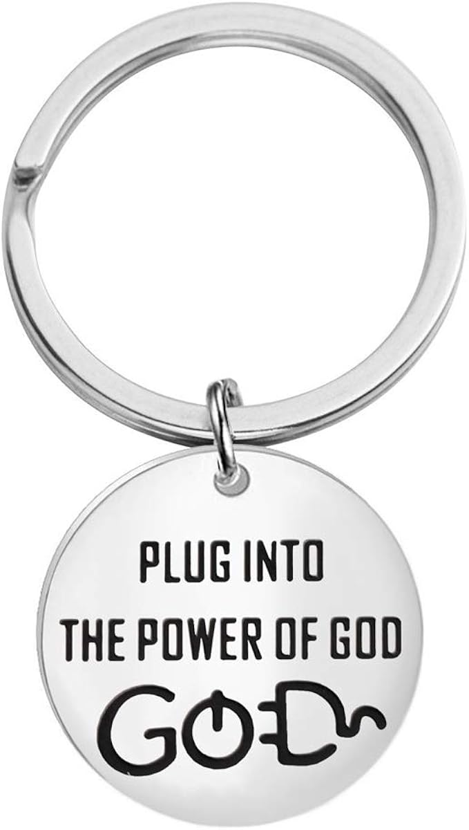 Christian gift Plug Into the Power of God Keychain Inspirational