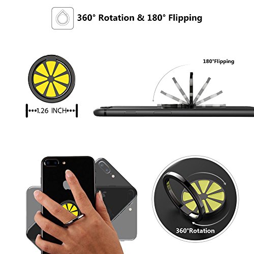 [Gift\'s Choice] Phone Ring Holder Stand, GOTITENI Stylish iPhone 360° Ring Zinc Alloy Lemon Cell Phone Grip For iPhone 7 6 6s Plus 5s se Galaxy S8 iPad Smartphone Tablet, Black