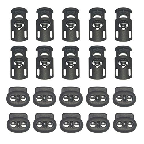 image for Vtete 20 Pcs Plastic Cord Locks - 10 pcs Double-Hole & 10 Pcs Sing-Hol