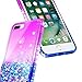 NageBee iPhone 8 Plus Case, iPhone 7 Plus Case with Tempered Glass Screen Protector for Girls Women Kids, Glitter Liquid Waterfall Floating Durable Moving Quicksand Clear Cute Phone Case -Purple/Blue