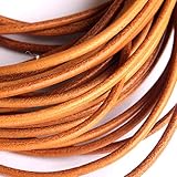 3mm Round Genuine Leather Strip Cord Black Erth Color Braiding String Firt Large Hole Gemstone Beads (11 Yards) (Earth Yellow, 3mm)