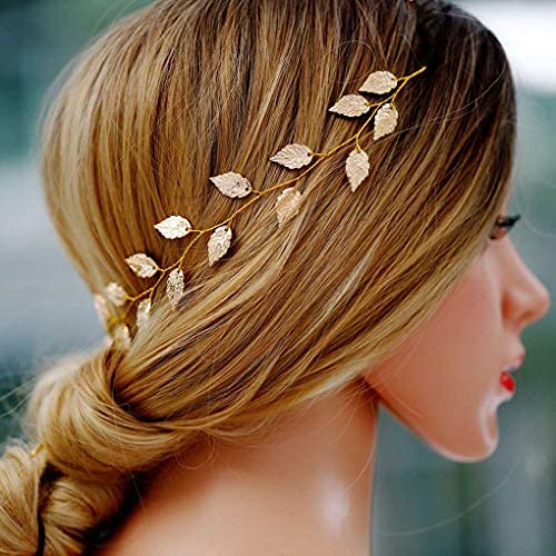 Photo 1 of Yean Wedding Headband Gold Leaf Bridal Headpieces for Bridesmaid and Flowergirls (15.7 Inches) (Gold)