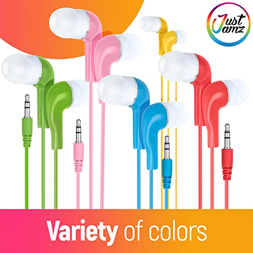 Bulk Earbuds JustJamz Jelly Roll 10 Pack of Colorful inEar Earbuds, Wired Earphones for