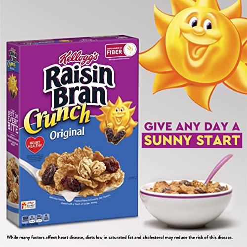 Kellogg's Raisin Bran Crunch Cold Breakfast Cereal, Fiber Cereal, Heart