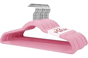 Wellong Velvet Clothes Hangers, 16.8 Inches Non-Slip Skirt Hangers, Sturdy Dresses Hangers with Shoulder Notches, Space Saving Clothing Hangers for Adults Rose 22 Packs