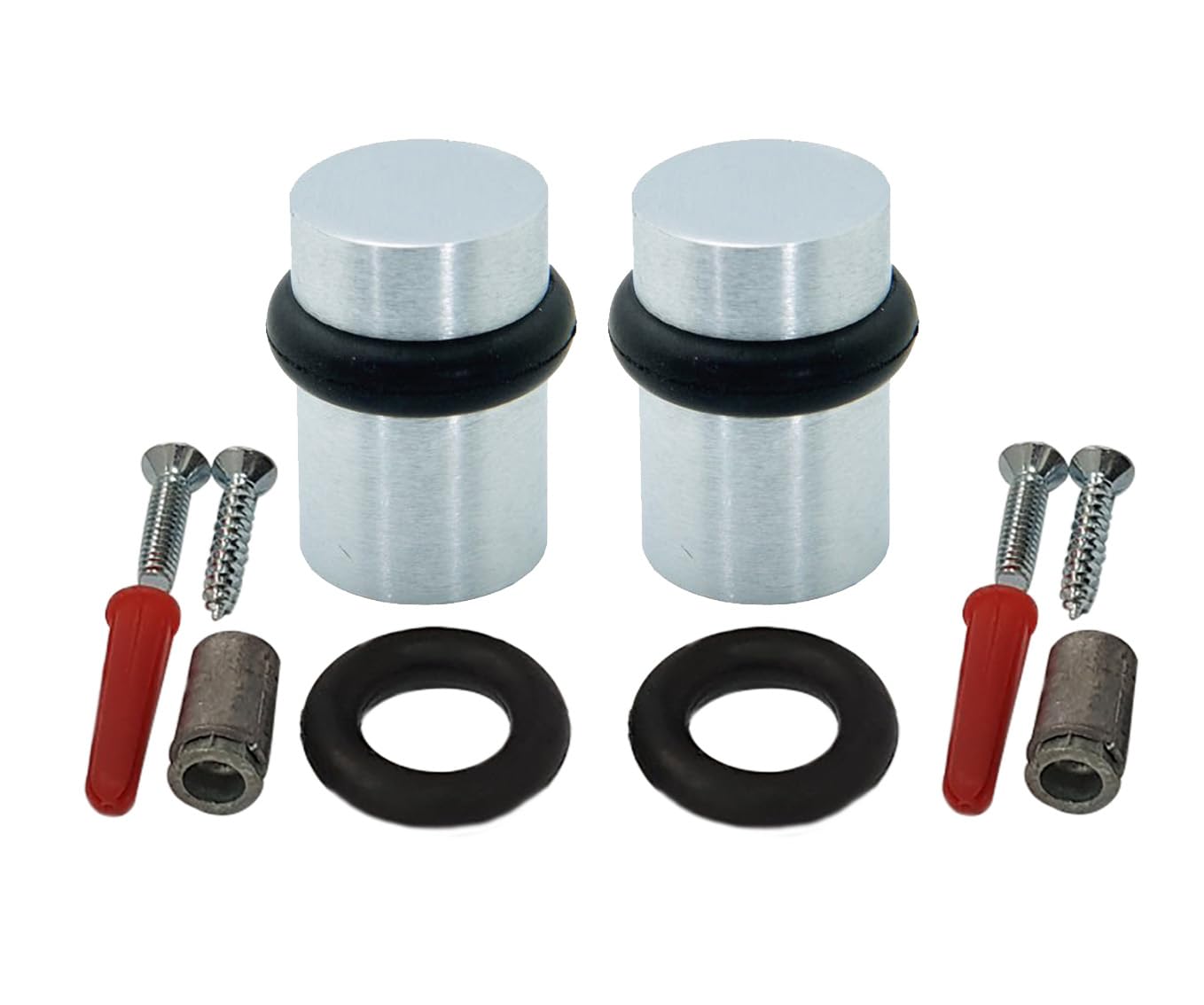 QCAA Cylindrical Floor Mount Door Stop, Height 1-1/2", Solid Brass, Satin Chrome, Made in Taiwan, 2 Pack