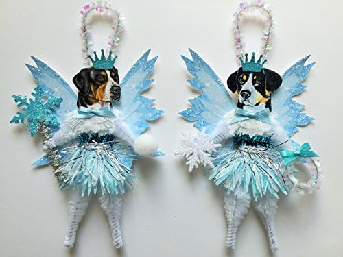 Greater Swiss Mountain Dog SNOW FAIRY Christmas ornaments holiday dog ornaments vintage style chenille ORNAMENTS set of 2