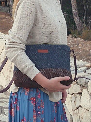 Crossbody bag - handbag -minimalist washed canvas and engraved leather shoulder bag- Everyday bag- aseismanos made in Spain-