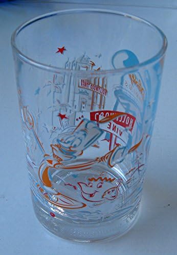 Walt Disney World Epcot 25th Anniversary Remember the Magic with Lumiere and Mrs. Potts ( Candle & teapot from Beauty and the Beast ) Collectors Glass Cup Mug Hollywood and Vine Disney studios hollywood tower 5 1/8 inches tall by 3 1/4 diameter