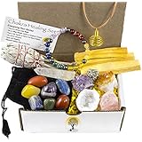 White Sage, Palo Santo Wood & Crystal Healing Kit (17Pc) ~ Smudge Stick, Palo Santo Sticks, Raw Crystals, Quartz Obelisk, 7 Chakra Stones, +Bracelet & Spiral Pendant Necklace w COA & Info Card
