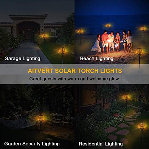 Balight Solar Torch Lights,Dancing Flame Lighting 96 LED Flickering Tiki Torches Waterproof Wireless Outdoor Light for Patio Garden Path Yard Wedding Party(4 Packs) (A)