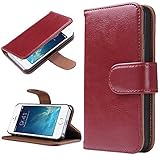 iPhone 5S Case, Pandamimi ULAK Leather Credit Card Holder Flip Stand Pouch Case Cover Wallet for Apple iPhone 5S 5 5G with Screen Protector and Stylus(Wine Red)