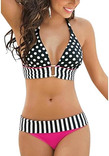 fasyiknt Womens Sexy Boho 2pcs Bikini Set Polka Dots Striped Halter neck Swimwear (S)