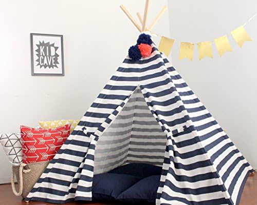 Teepee Play Tent, Navy and White Striped Large Play Tee Pee, Heavy Fabric, Fort, Wigwam, Playhouse