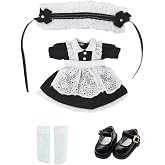 niannyyhouse 1/12 BJD Doll Clothes Headwear Dress Apron Shoes Socks Maid Outfit OB11 4.3in Action Figures Doll Dressup (Black)
