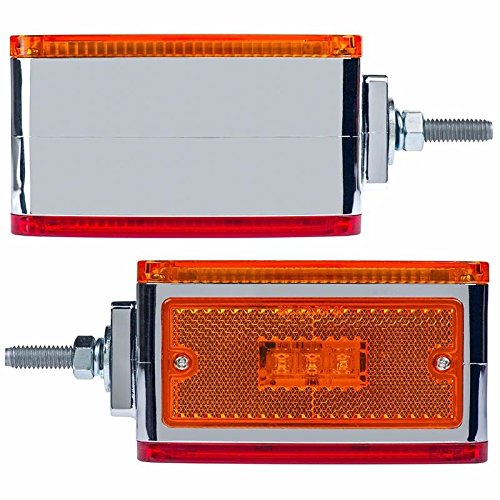 2pc Amber/Red 39 LED Double Face Stud Mount Pedestal Fender Stop Turn Tail Light for Truck Trailer Peterbilt Freightliner Kenworth Mack Western Star. Left and Right Side Lights