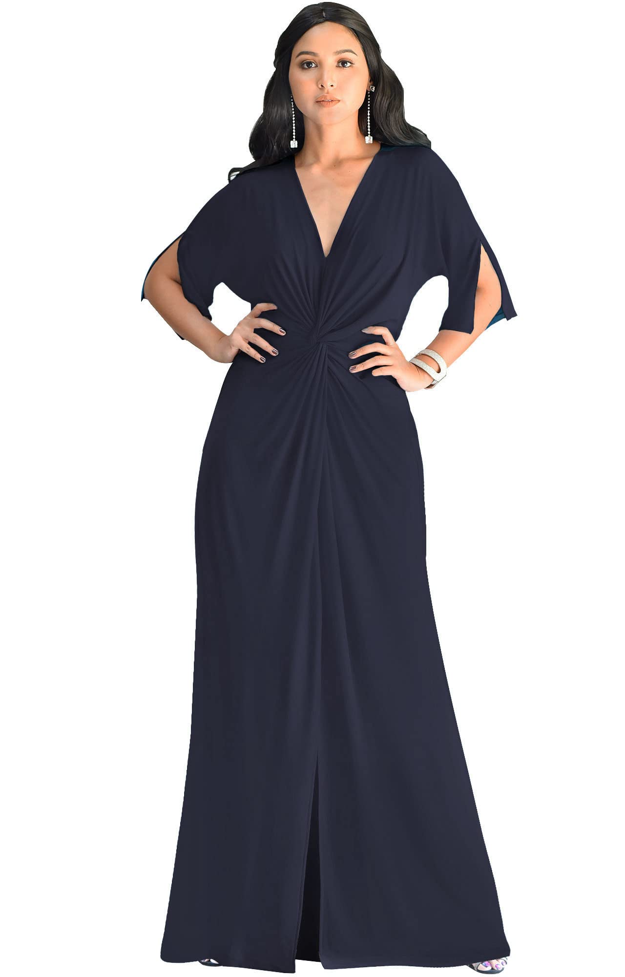 Photo 1 of KOH KOH Plus Size Womens Long Sexy V-Neck Short Sleeve Cocktail Evening Bridesmaid Wedding Party Slimming Casual Summer Maxi Dress Dresses Gown Gowns, Dark Navy Blue 2XL 18-20