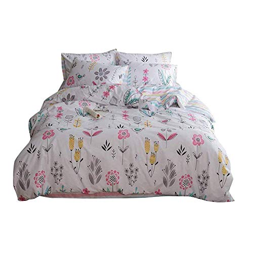 Flower Duvet Cover Queen, 100% Cotton 3 Pieces Floral Bedding Queen, Fresh Garden Style Flower Pattern Duvet Covers Floral Queen, with Zipper Closure, Luxury Soft Breathable Comfy (Floral, Queen)