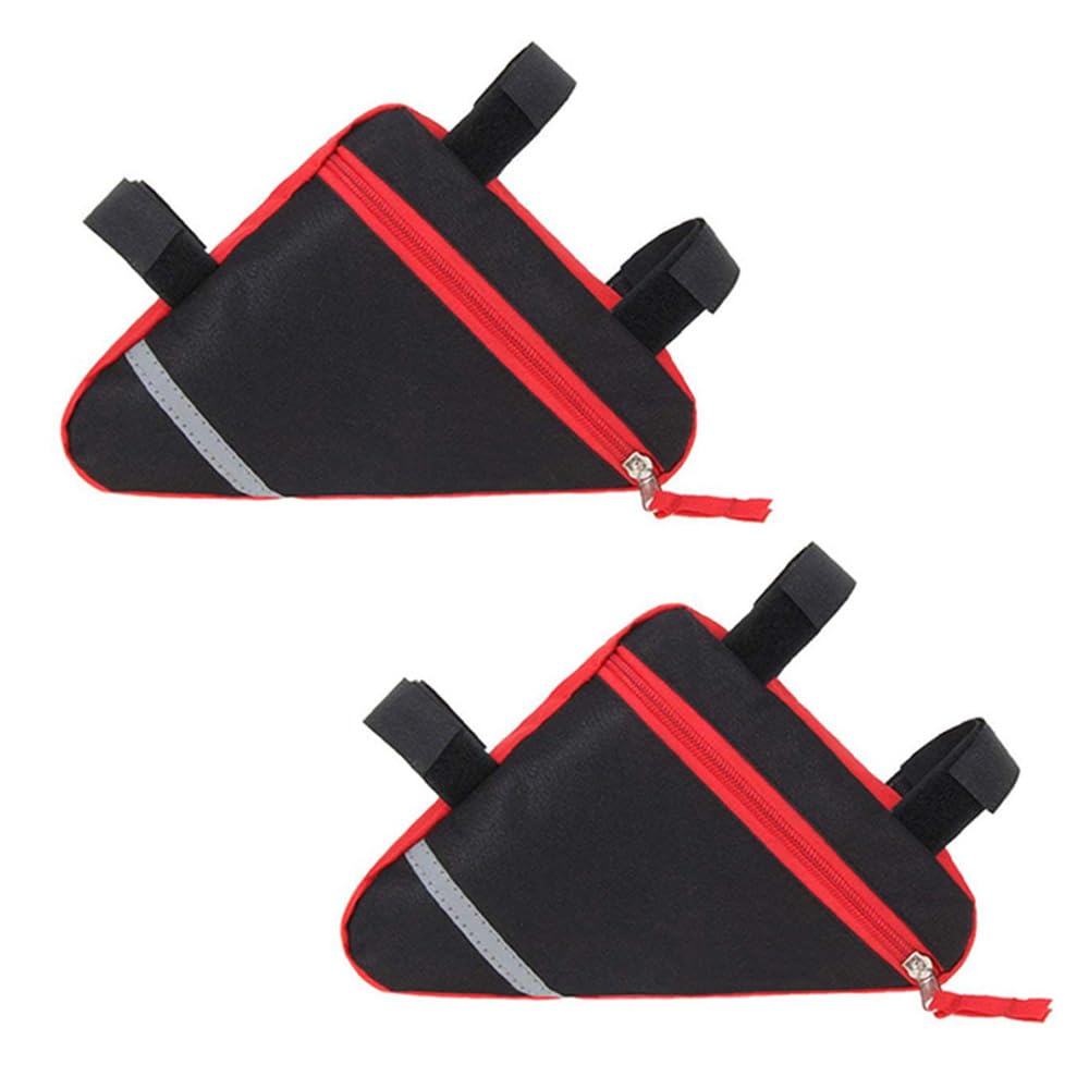 QitinDasen 2 Pieces Bike Triangle Bag, Waterproof Bicycle Front Tube Frame Triangle Bag with Double-Sided Reflective Decoration (Red)