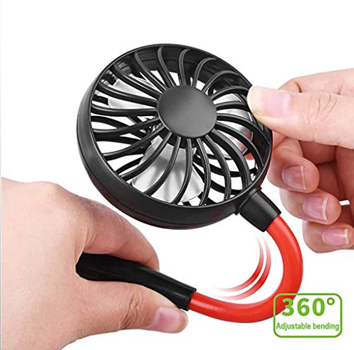 Portable Hanging Neck Sports Fan With LED Light - Hands Free USB Rechargeable Personal Dual Wearable Neckband Fan, Portable Fan Rechargeable Mini Necklace Fan for Office (Red)