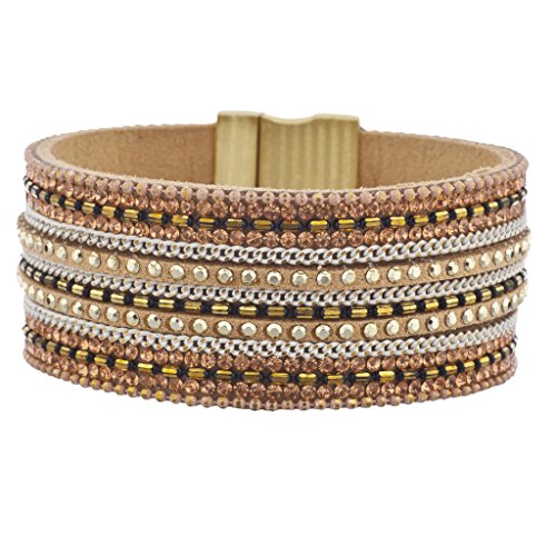 Lux Accessories Tan Rose Gold Tone Pave Stone Studded Thick Magnetic Bracelet Lux Accessories Tan Rose Gold Tone Pave Stone Studded Thick Magnetic Bracelet