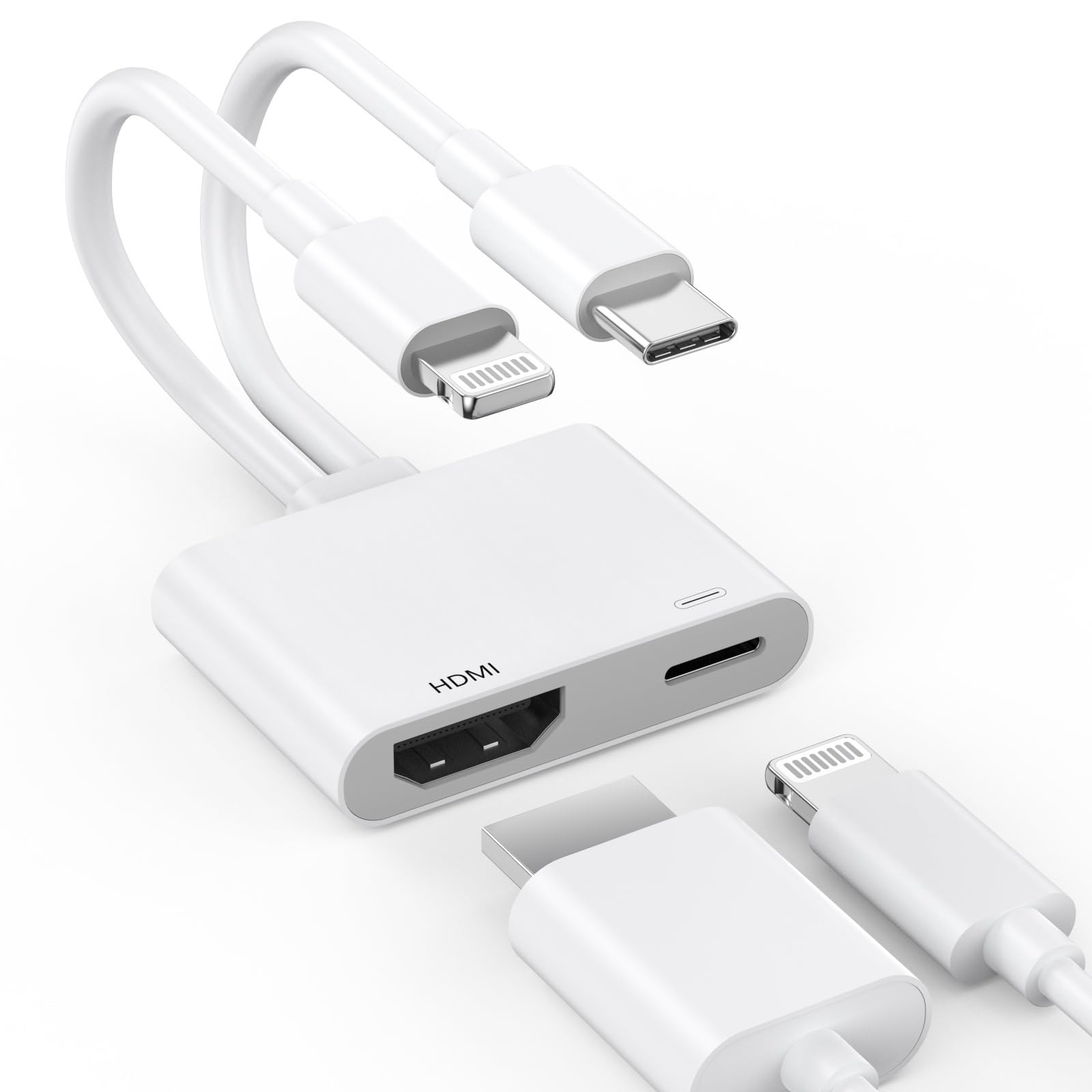 Photo 1 of [Apple MFi Certified] Lightning and USB-C to HDMI Adapter for iPhone to TV, 2 in 1 4K@60Hz Lightning Type C Digital AV HDMI Adapter Cord for iPhone 17 16 15 14 13 12 11 XS XR X to TV/Projector/Monitor