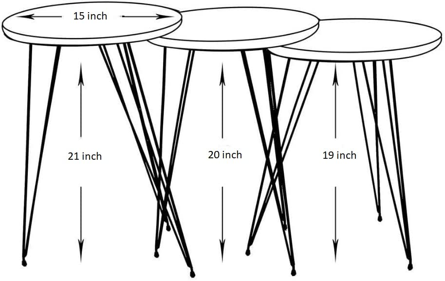 PAK HOME Set of 3 High Gloss Gold Nesting End Tables Round Wood