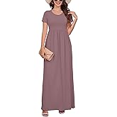 DEARCASE Maxi Dress for Women Short Sleeve Casual Summer Loose Plain Comfy Long Dresses with Pockets